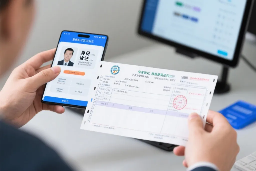 彩票兑奖流程展示，身份验证与票据核验并行